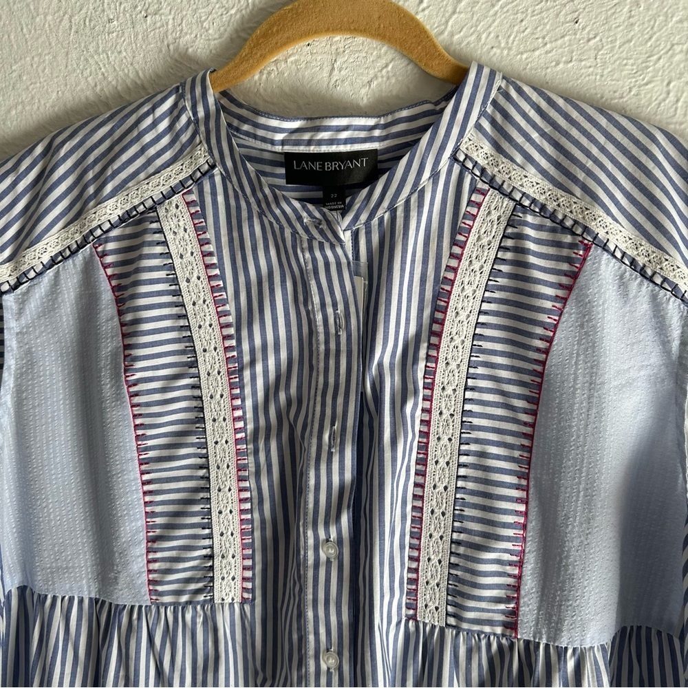 Lane Bryant Sleeveless Stripe Button Popover Top Sz 22 NWT Coastal Preppy - Picture 4 of 7